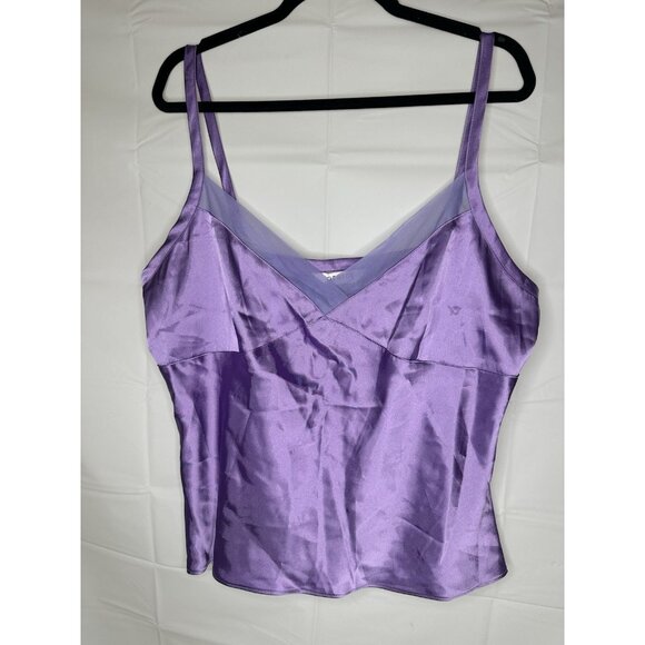 GEORGE Cami Tank Top Shiny Smooth Satin Purple Lace Baby Doll XL(16/18) - Picture 1 of 8